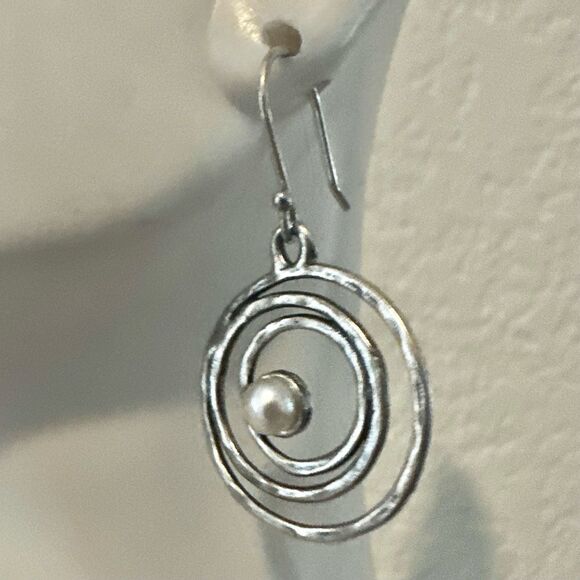 Sterling Silver Spiral Dangle Earrings with Real Pearl – Modern Artisan Style - Picture 2 of 11
